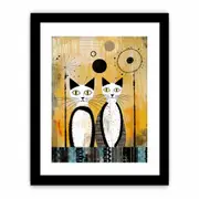 Whimsical Abastract Vintage Cat Framed Print