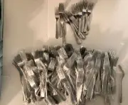 Large Lot of 159 Forks Stainless Flatware Most Are New in Bags 15-1/2 lbs