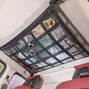 Kaskawise Car Ceiling Cargo Net Pocket,35.4"x23.6" Double-Layer Mesh Car Roof Storage Organizer for Strengthened Load-Bearing for Truck SUV,Travel Long Road Trip Camping Interior Accessories