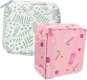 BCOATH 2Pcs Portable Period Storage Bags Cute Sanitary Napkin Holder Zippered Tampon Pouches for Travel Office Outdoor Use Protect Menstrual Pads with Classic Design