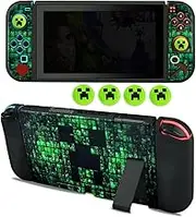 Protective Case for Nintendo Switch, Switch Case & Thumb Grips Caps Soft Dockable Case for Nintendo Switch Case with Shock-Absorbent & Anti-Scratch Switch Cover Slim Shell with 4 Pcs Joystick Cover