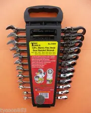 RATCHET WRENCH SPANNER SET 12pc 8 to 19mm FLEX HEAD METRIC T&E TOOLS GENUINE