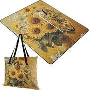 Yoogain Outdoor Picnic Blanket Sandproof Party Packable Picnic Blanket for Kids Picnic Items Sunflowers Yellow 60x80in
