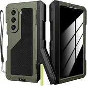 [YQODSZ] for Samsung Galaxy Z Fold 5 Case with Privacy Screen Protector, Fold5 Anti-spy Metal Case with S Pen Holder Dual Layer Rugged Heavy Duty Shockproof Kickstand Protective Cover for Z Fold5 Green