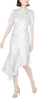 [Adrianna Papell] Womens Sequined Short Sleeve Jewel Neck Midi Sheath Party Dress AU Size: