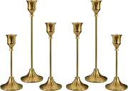 Brass Gold Candlestick Holders Set of 6, Candle Stick Taper Candle Holder, Vintage Decorative Metal Candle Holders Centerpieces for Table Mantel Festive Decorations Gifts