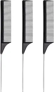 3 Pcs Hair Comb,Anti-Static Tail Comb,Carbon Fibre Metal Comb Pin Tail Comb,Heat Resistant and Salon Rattail Parting Comb,Pink Fine Tooth Rat Tail Hair Comb for Women (black3.30)