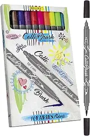 Online 19051 Calli.Brush Set of 10 Hand Lettering Brush Pens Set, Calligraphy Set, Pens with Calligraphy Tip and Brush Tip for Bullet Journaling, Watercolours, Gift Box