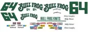 #64 Elmo Langley Bull Frog 1987 Ford 1/64th HO Scale Slot Car Waterslide Decals
