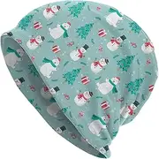[LAIPUTER] Christmas Snowman Blue Beanie Hat Standard Closed Chemo Knitted Hats for Women Men Slouchy Skull Cap Baggy Cancer Headwear