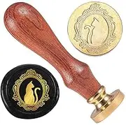 DELORIGIN Mirror Cat Wax Stamp - Brass Head Stamp with Wooden Handle - Retro Wax Seal for Gift Wrapping & Decoration
