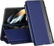 [coque] Samsung Galaxy Z Fold 6 Leather Flip Case, Kickstand Magnetic Closure Stylus Slot Flip Phone Case for Samsung Galaxy Z Fold 6-Blue