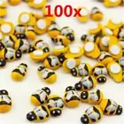 100pack Wooden Bees wood Scrap booking Hand Painted Embellishments Stick On Bulk