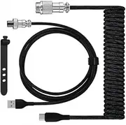 USB C Coiled Keyboard Cable - Black Double-Sleeved Braided Mechanical Wire for Windows/Mac, 1.5M Durable Coiled USB-C Cable Compatible with Gamers & Mechanical Keyboards