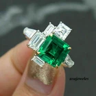 14K Two-Tone Gold Finish 3CT Asscher Cut Real Emerald Cluster Style Jewelry Ring