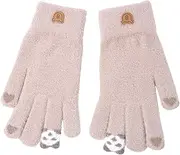 [BESTYASH] Women's Panda Gloves Flash Fingerless Cold Fleece Oven Mouse Hand Fox Wearable Freezer Fishnet Thumb Gel Manicure Chenille Winter Warm Gloves Cotton Beige