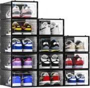 12 Pack Shoe Storage Bins, Clear Plastic Stackable Shoe Organizer for Closet, S