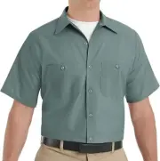 Red Kap Men's Industrial Work Shirt, Regular Fit, Short Sleeve, Light Green