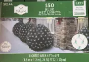 Holiday Time 150 Blue LED Net Christmas Lights with Green Wire, 24 Sq. Ft NIB