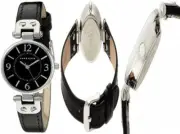 Anne Klein Women's 10/9442 Leather Strap Watch Black/Silver