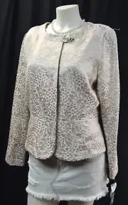 Bob Mackie shimmer beige cream Blazer light jacket suit coat geo leaf SZ 10 NWT