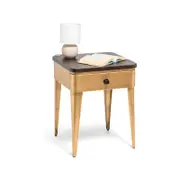 Lirash Modern Bedside Table with Wood Top and Storage Drawer in Brass Finish