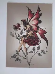 Magic RED ROSE GYPSY Flower FAERY Faerie FAIRY POSTCARD ART PRINT BY AMY BROWN