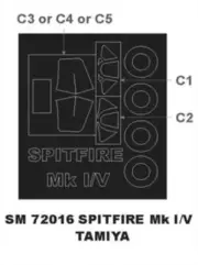 Montex 1/72 Canopy/Wheels Paint Masks for Tamiya Spitfire Mk I or Mk V - SM72016