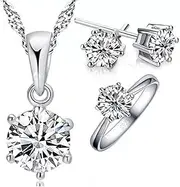 [Generic] Woman's Birthday Gift Wedding Set Crystal Necklace Ring Earring