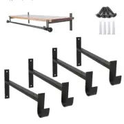 Black Shelf Brackets with Hook 12 inch 4 piece wall mounted Industrial Iron