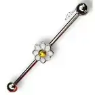 14g yellow sparkle cz white daisy flower industrial bar H17