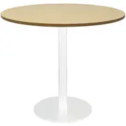 Rapidline Circular Meeting Table White Satin Disc Base D900 x H755mm Natural Oak