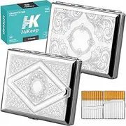 HiKeep Cigarette Case for Regular, King Size, 100's, Can Hold 20 Cigarettes - Set of 2 (Silver)