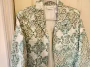 Alfred Dunner, Ladies Crinkle Open Front Jacket 14 New with Tags Blues Greens