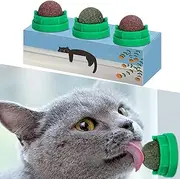 3 Pack Catnip Balls, Catnip Ball for Cats Wall, Edible Kitty Toys for Cats Lick, Safe Healthy Kitten Chew Toys, Teeth Cleaning Dental Cat Toys, Cat Wall Treats