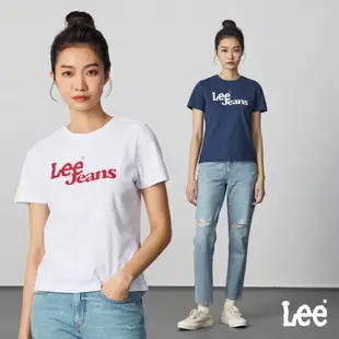 Lee JEANS 短袖T恤 女 深藍 白色 LB402038