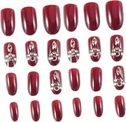 Beatifufu Nail Nails Set 24 Pieces False Nails in Brown Cover with Artificial Diamonds Fashion Accessory