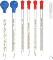 6 Pieces Glass Pipettes Graduated Dropper,0.5ml /1ml/ 2ml/ 3ml /5ml /10ml Glass Pipettes Graduated Dropper,Long Glass Pipette Dropper with 6 Rubber Caps and 1 pcs Droppers Brush