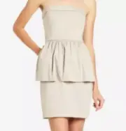 BCBG Maxazria Huxley Strapless Straps Peplum Dress Tan Wedding Cocktail Sz 2 NWT