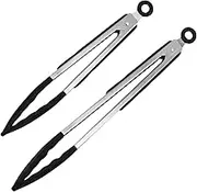 Stainless Steel Locking Kitchen Tongs with Silicone Tips, 9 inches /12 inches Heavy Duty Non-Slip Grip Cooking Tongs for Precise Handling and Non-Scratch Cooking