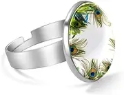 [FVQL] Adjustable Ring for Girls, Peacock Feather and Leaf