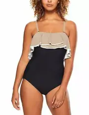 Coco Reef BLACK Paradiso Agate Ruffle Bandeau One-Piece Swimsuit, US 10/34D