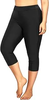[Holipick] Women Plus Size Swim Capris Long Swim Shorts High Waisted Swim Pants Tummy Control Swimming Leggings