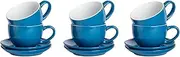 Argon Tableware 12 Piece Cappuccino Cup & Saucer Set - 250ml - Blue - Tea Cup and Saucer Set Coloured Tea Mug with Saucer Dish Coffee Mug, Espresso Cup