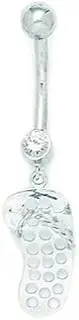 [Generic] 14ct White Gold CZ Cubic Zirconia Simulated Diamond 14 Gauge Dangling Slipper Body Jewelry Belly Ring Measures 36x9mm Jewelry Gifts for Women