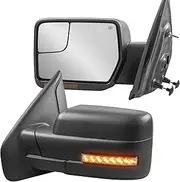 Switchback Towing Mirror Compatible for 2004-2014 Ford F-150 New Body Style Power Heated Driver and Passenger Side Mirror w/Dynamic Turn Signal Puddle Light Black