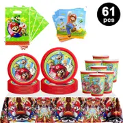 Mario Theme Party Tableware 10 Guest Pack Plates Cups Napkins Tablecloth Loot Bags