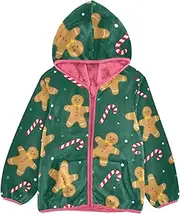 [GuoChe] Girls Sherpa Lined Christmas Gingerbread Candy Cane Green Toddler Girl Coat pink Baby Girl Zip Up Sweatshirt 3T