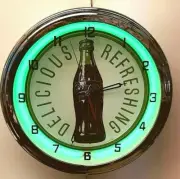 16" Drink Coca-Cola Delicious and Refreshing Bottle Coke Sign Green Neon Clock
