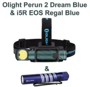 OLIGHT Perun 2 Dream Blue 2500 Lumens Headlamp & i5R EOS Regal Blue Flashlight